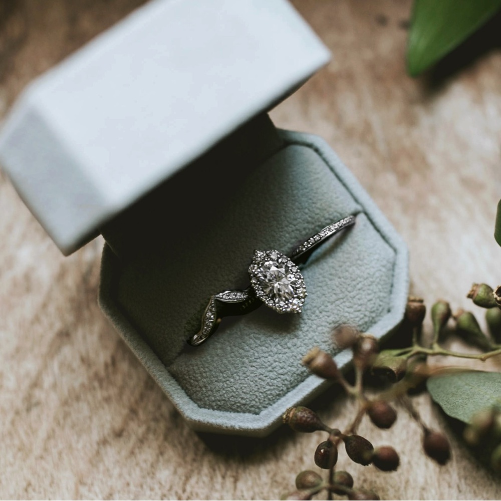 Kristin Coffin Platinum Diamond and Moissanite Engagement Ring Set